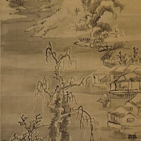 池大雅筆絹本山水画若描