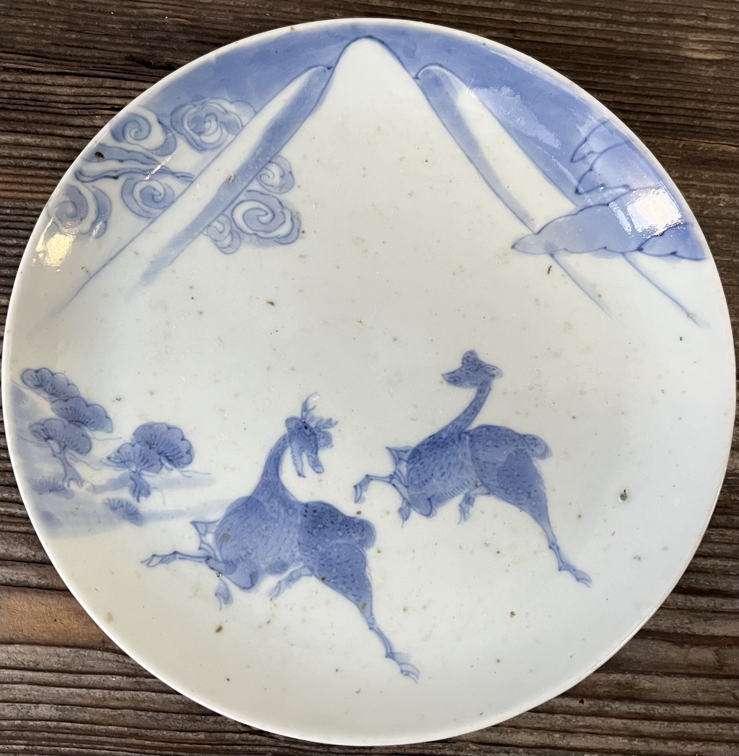 古伊万里藍九谷手笑う鹿と富士山