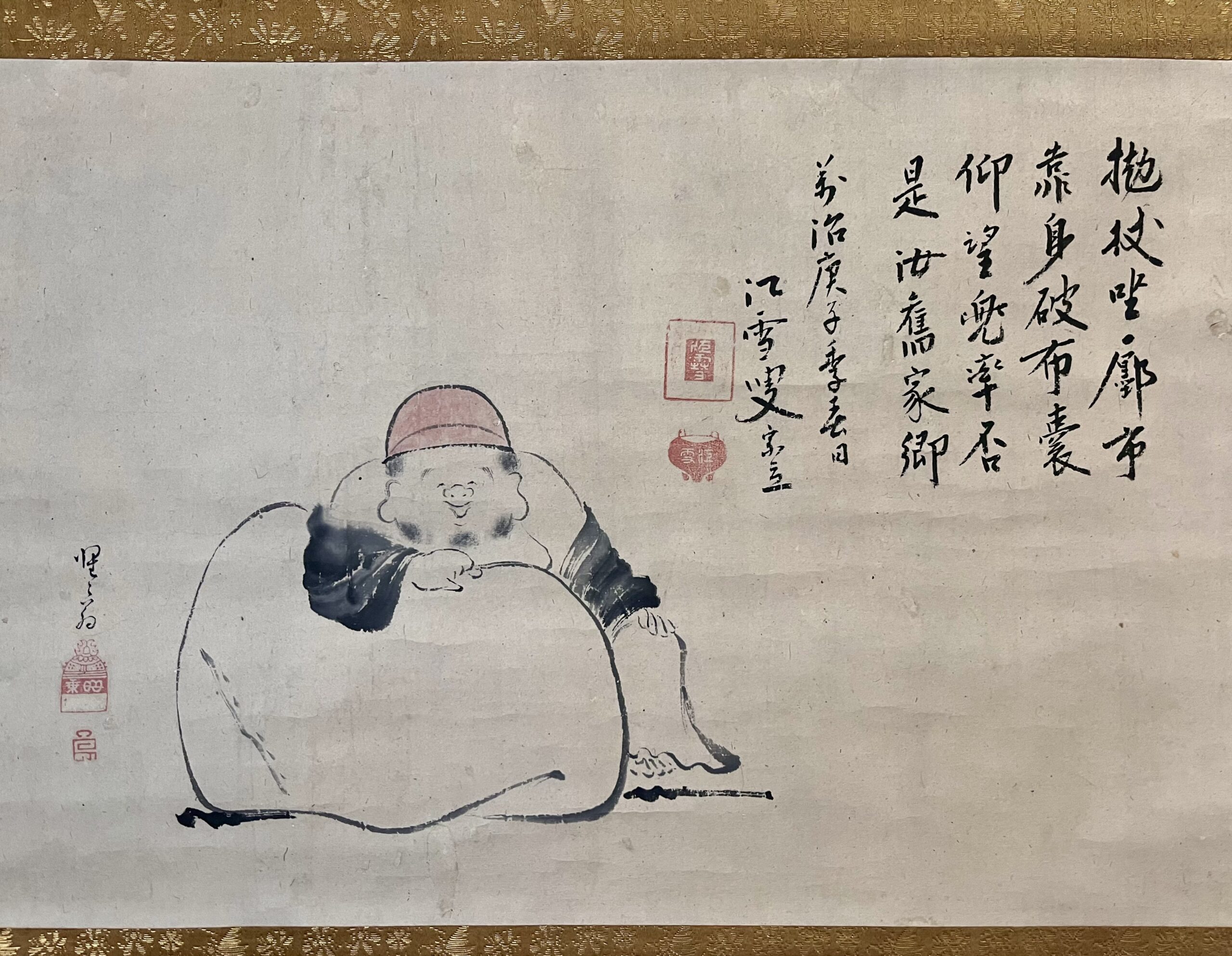 松花堂筆布袋図江雪賛