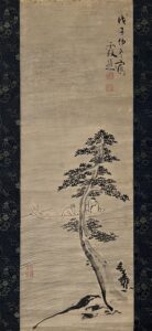 池大雅筆　松に舟人図