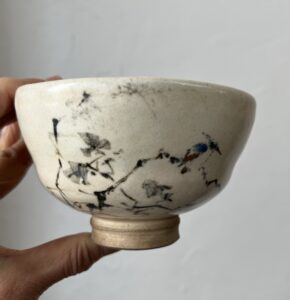 初代真葛香山作翡翠畫茶碗仁清写